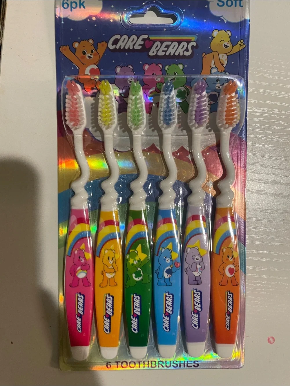 Care Bears Rainbow Handle Toothbrushes - Pink Yellow Green Blue Purple Orange